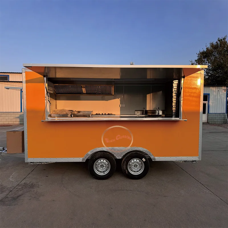 

Wholesale Yellow Mobile Bar Trailer Hamburger Hot Dog Fast Food Trailer Mobile Pizza Oven Food Truck With Full Kitchen