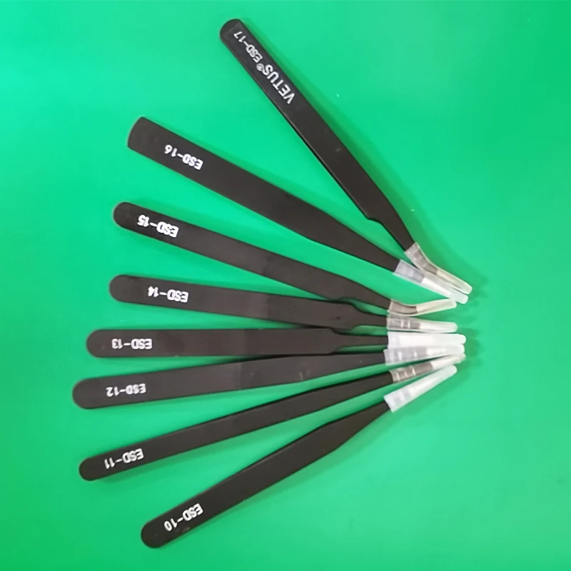 6pcs/8pcs VETUS BGA Precision ESD Stainless Steel Anti-static Tweezers SMD Reworking Soldering Hand Tools