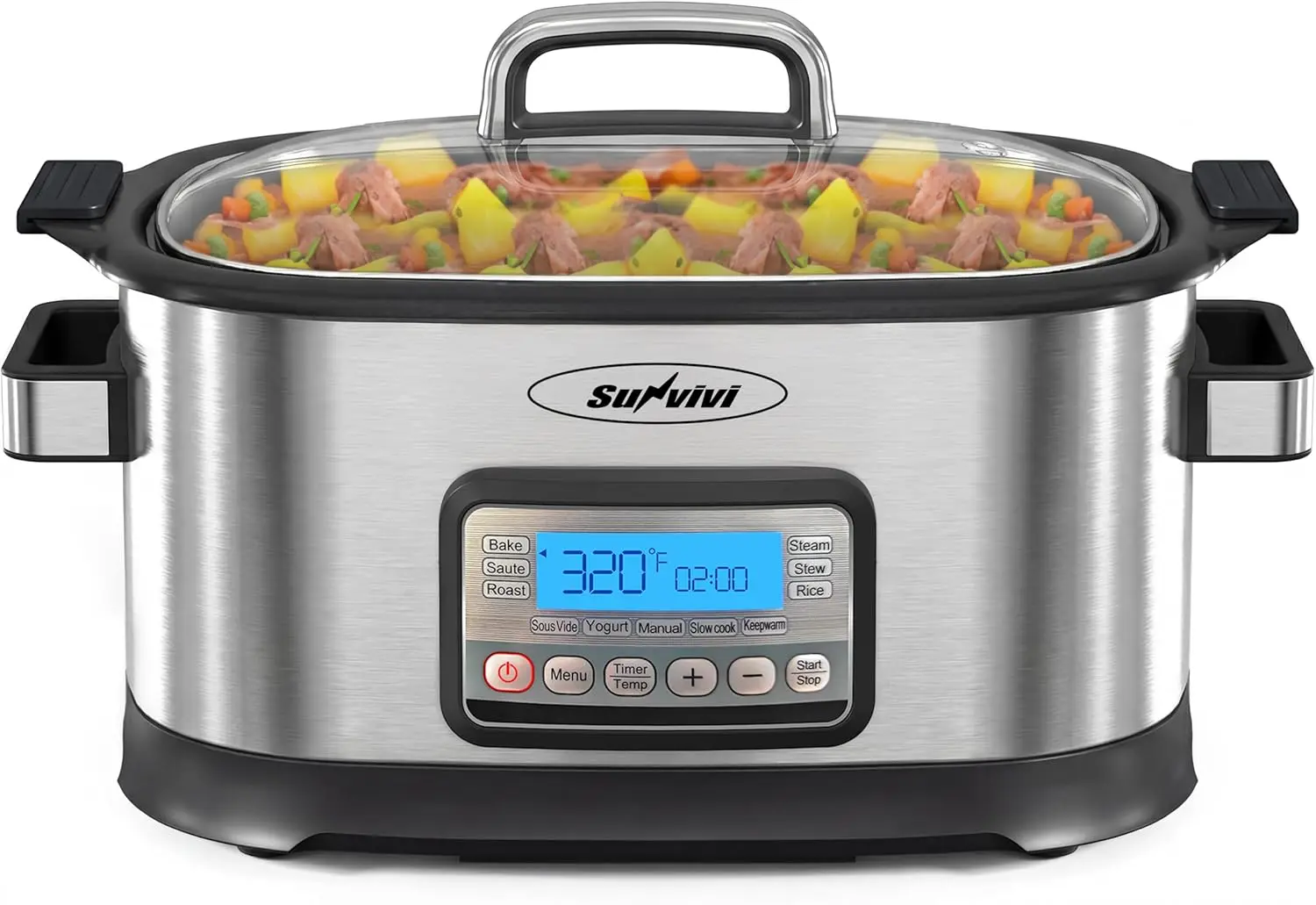 6.5-Quart Programmable Multi-Cooker, 11-in-1 Slow Cooker and Roaster Oven with Digital Timer, Temperature Control, Keep Warm, Re