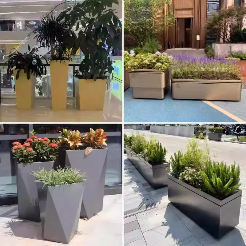 Outdoor stainless steel flower boxes, metal iron plaza finished products, mobile tree beds, flower beds, combination
