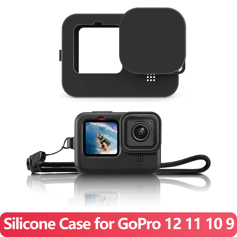 Funda Protectora de Silicona para GoPro Hero 13 12 11 10 9 con Tapa de Lente, Correa de Muñeca, Cubierta de Goma Suave para Cámara GoPro Vlog