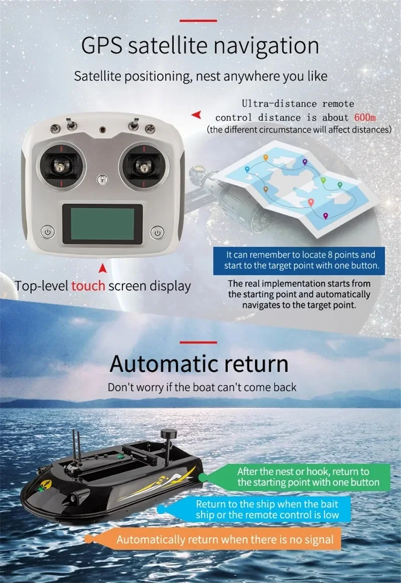 Sea Fishing Bait Boat GPS Auto Navigation 3 Hull 4 Boay 8kg Loading 500M RC Distance Fishing lure Nest Boat Nesting Boat Toy