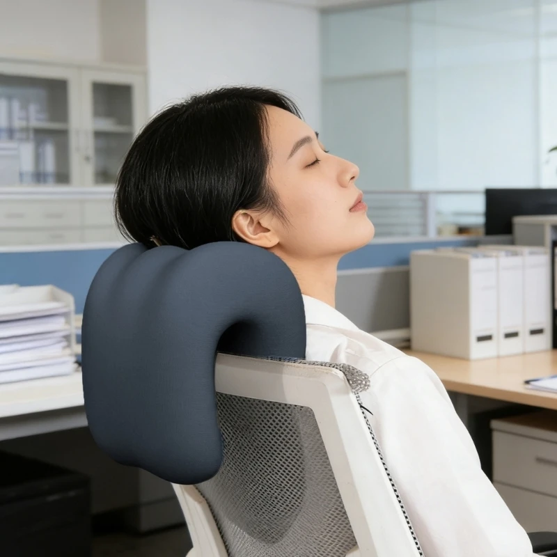 E8BD Ergonomic Office Chair Neck Support Pillow with Removable Cover Memory Foam Headrest Attachment for Desk Napping