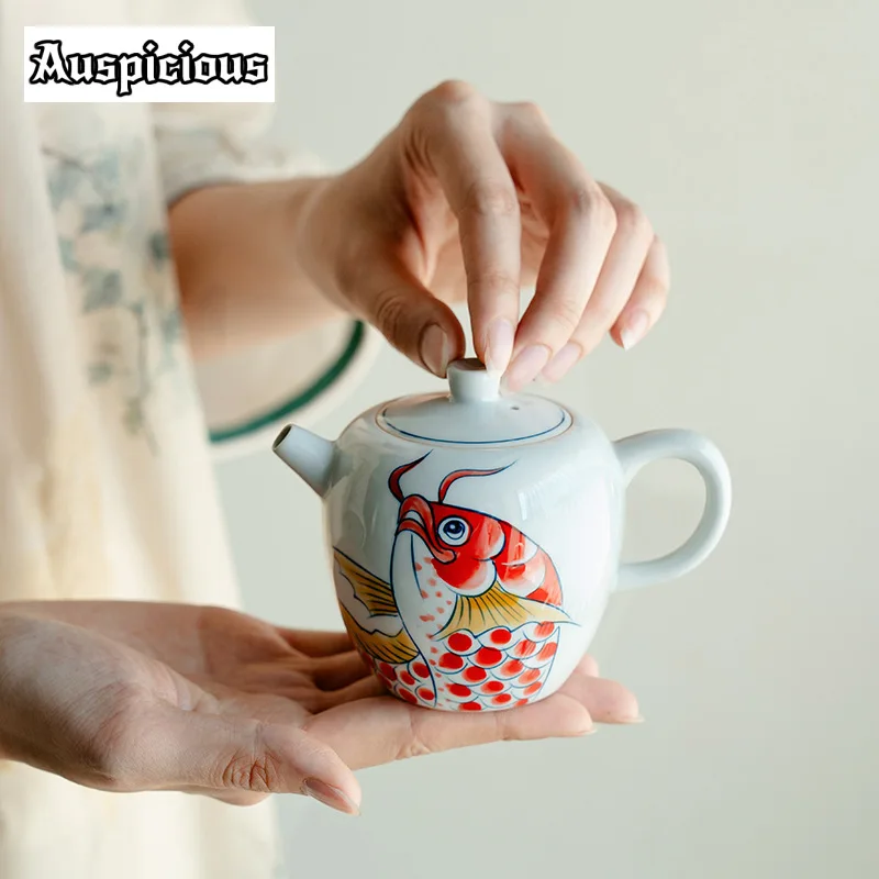 Pure Hand-painted Dragon Fish Teapot Nafu Blue and White Antique Pot Tea Soaking Kettle Teaware Accessories Ornaments GIFT 180ml