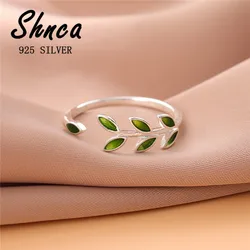 Original Creative Pure 925 Sterling Silver Green Tree Branch Leaves Open Rings For Women Girl Anillos XR030