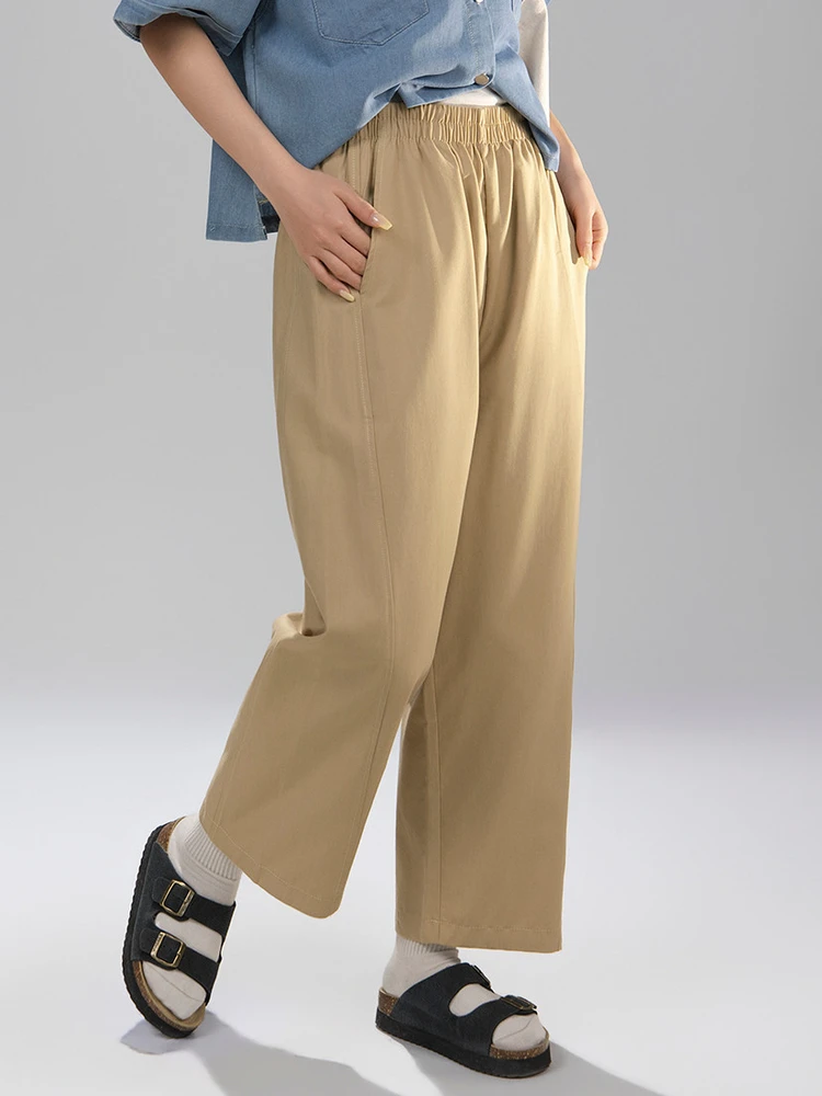 

High Waist Straight Leg Khaki Cotton Blend Thin Casual Nine Pants Artisanal Series Summer Fashion Ladies Casual Pants