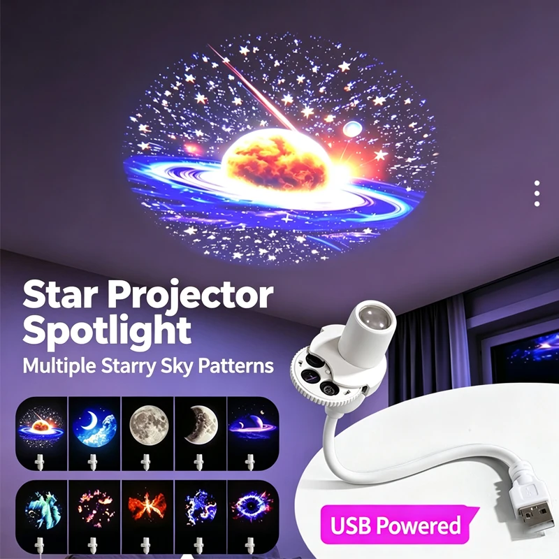LED Starry Sky Projection Atmosphere Lamp USB DIY Night Light Home Decor Light for Photo Shooting Live Broadcast Scene Layout