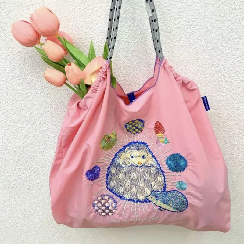 

Original Ball Chain Embroidery Environmental Protection Bag New Shopping Bag Nylon Portable Shoulder Messenger Handbags Female