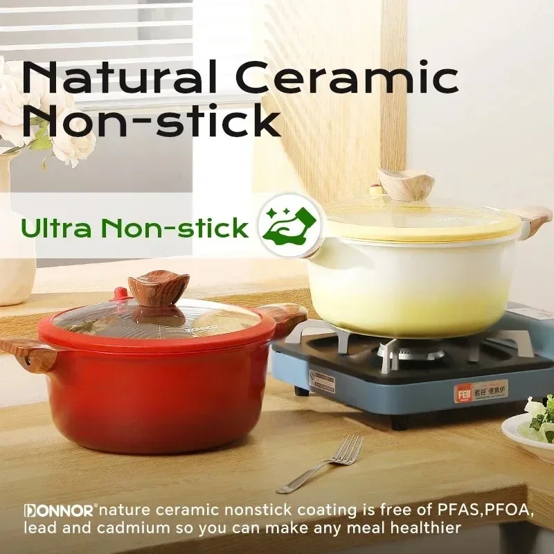 

DONNOR суповая кастрюля с антипригарным покрытием, бытовая кастрюля с двойными ушками, кухонная посуда с крышкой, кастрюли для приготовления пищи, аксессуары для домашней кухни