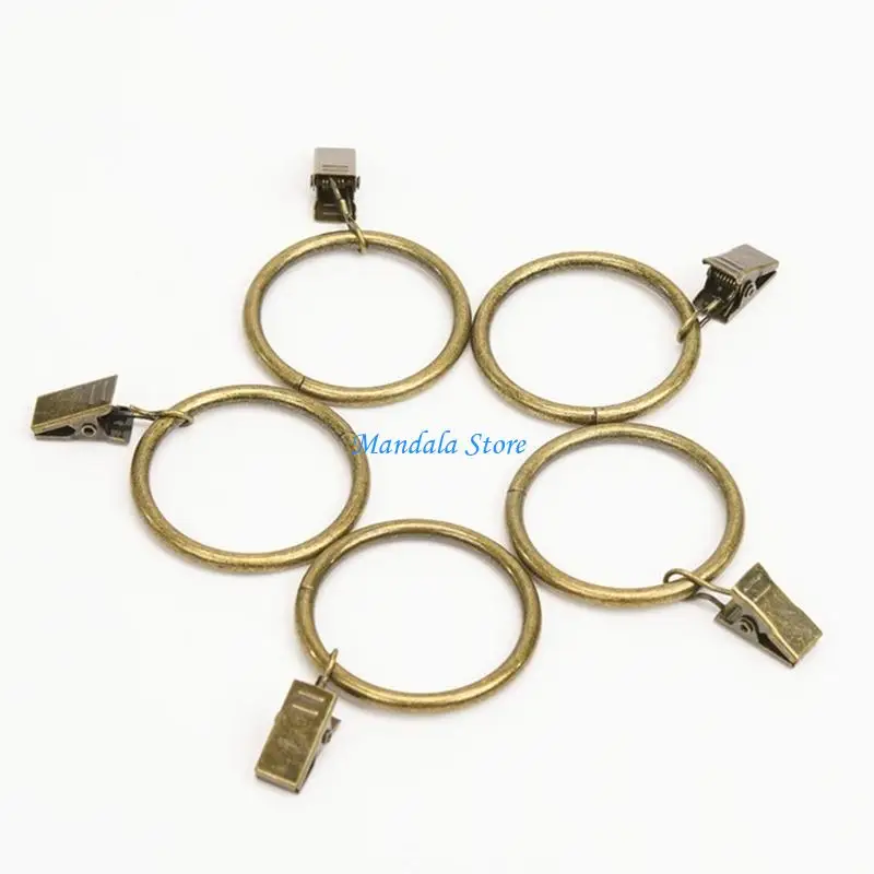 U2JC Metal Curtain Rings with Clips Pack of 10 with 25 mm Interior Diameter for Hanging Window Panel, Light Drapes, and Divider