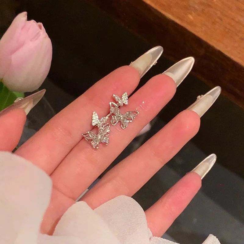 Butterfly Stud Earrings Openwork Shiny Zirconia Silver Plated Alloy Dainty Classic Modern Stylish Commute Jewelry for Women