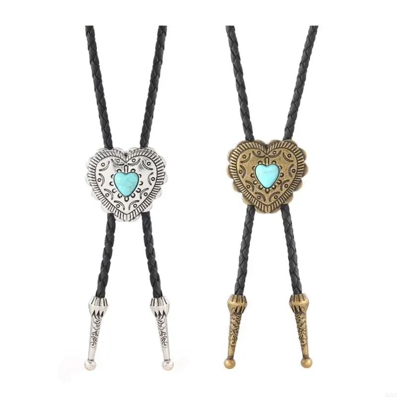 2026 New Braided Shoestring Stone Bolo Tie Heart Charm Cowboy Necktie Necklace