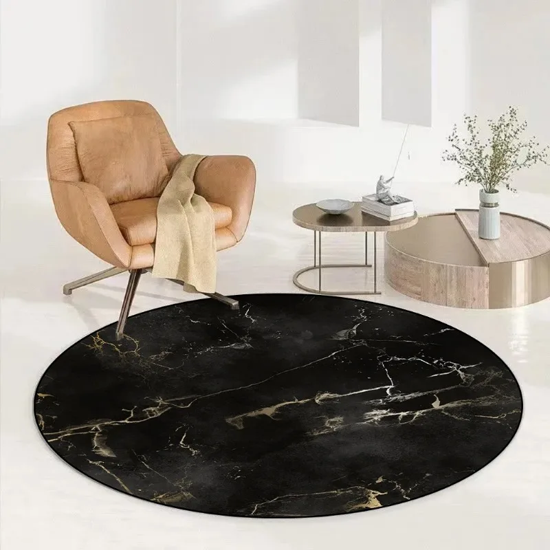 Modern Golden Texture Round Carpet Living Room Decor Large Rugs for Bedroom Bedside Foot Mat Luxurious Marble Balcony Chair Rug