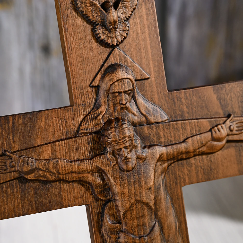 Holy Trinity Cross Wooden Wall Hanging, Baptism Jesus Christ Decoration, Holy Spirit, Catholic Religion