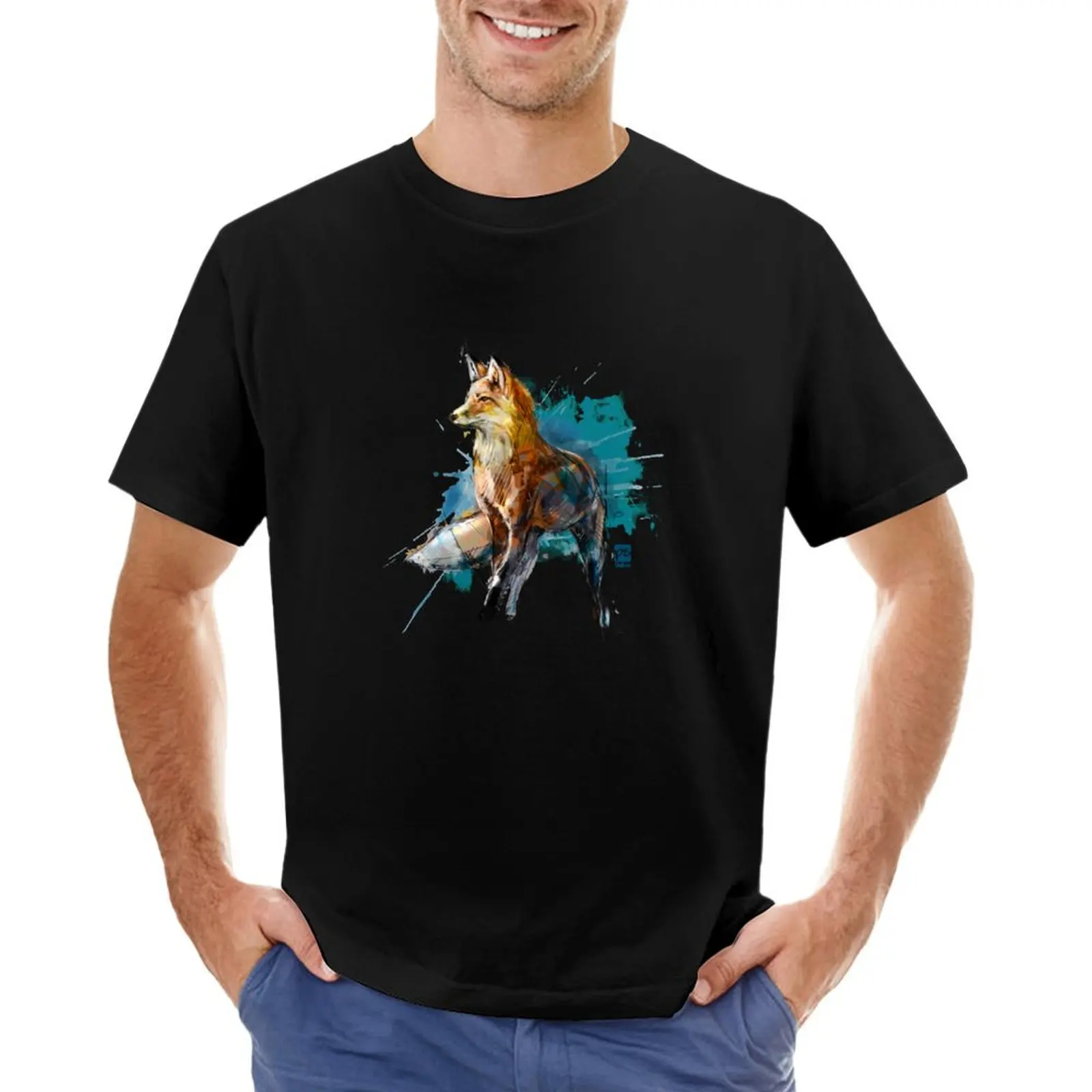 fox colored sketch psdelux T-Shirt vintage man clothes men clothing