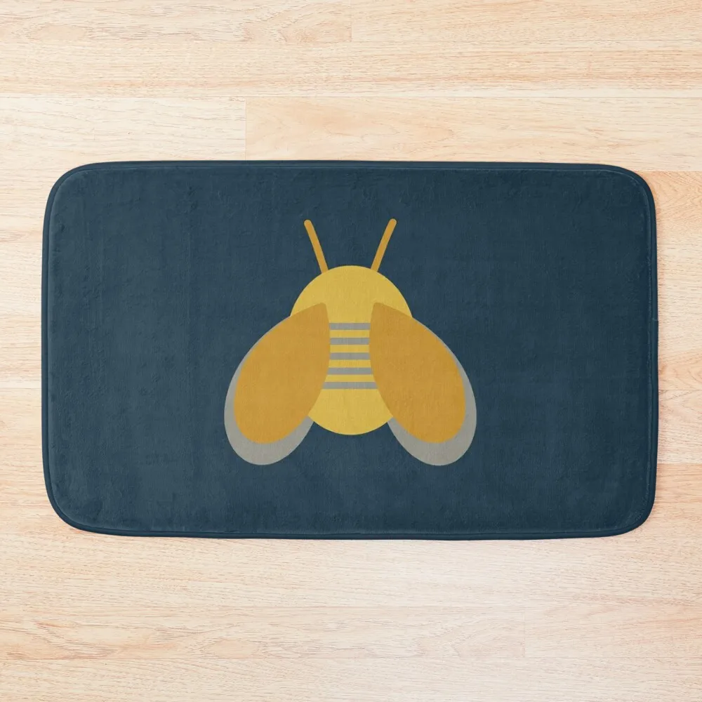 

Bees Please - Retro Bee Pattern in Light and Dark Mustard, Grey, and Navy Blue Bath Mat Floor Toilet Room Carpet Mat