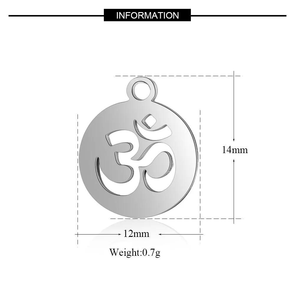 10pcs/Lot 316LStainless Steel AUM OM Ohm Hindu Hinduism Yoga Sign Charms Pendants For Necklace Bracelet DIY Jewelry Making