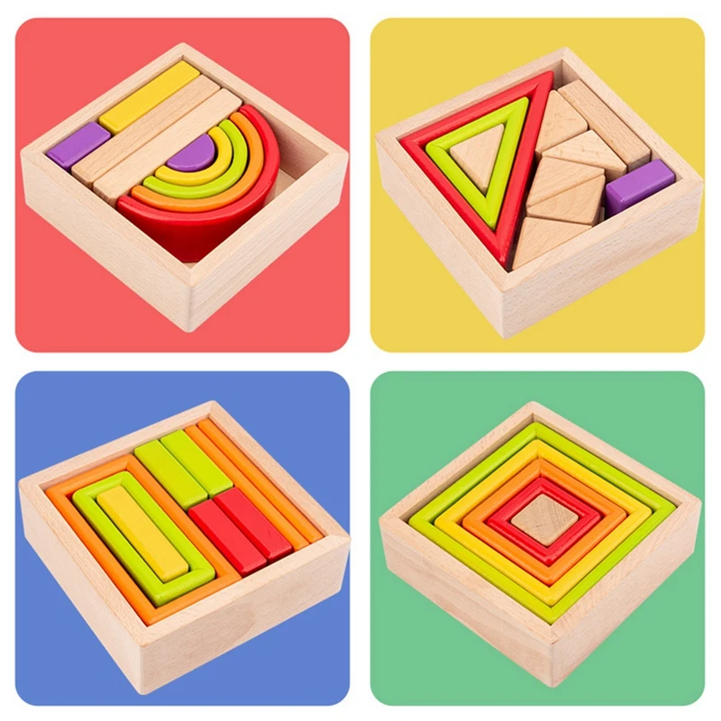 Wooden Rainbow Stacking Game para crianças, Blocos de construção, Brinquedo educativo