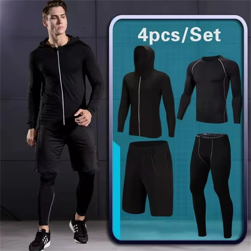 Men Compression Sportswear Set Gym Running Sport Clothes Jogging Tights Tracksuit Fitness T-Shirt Windbreaker Leggings