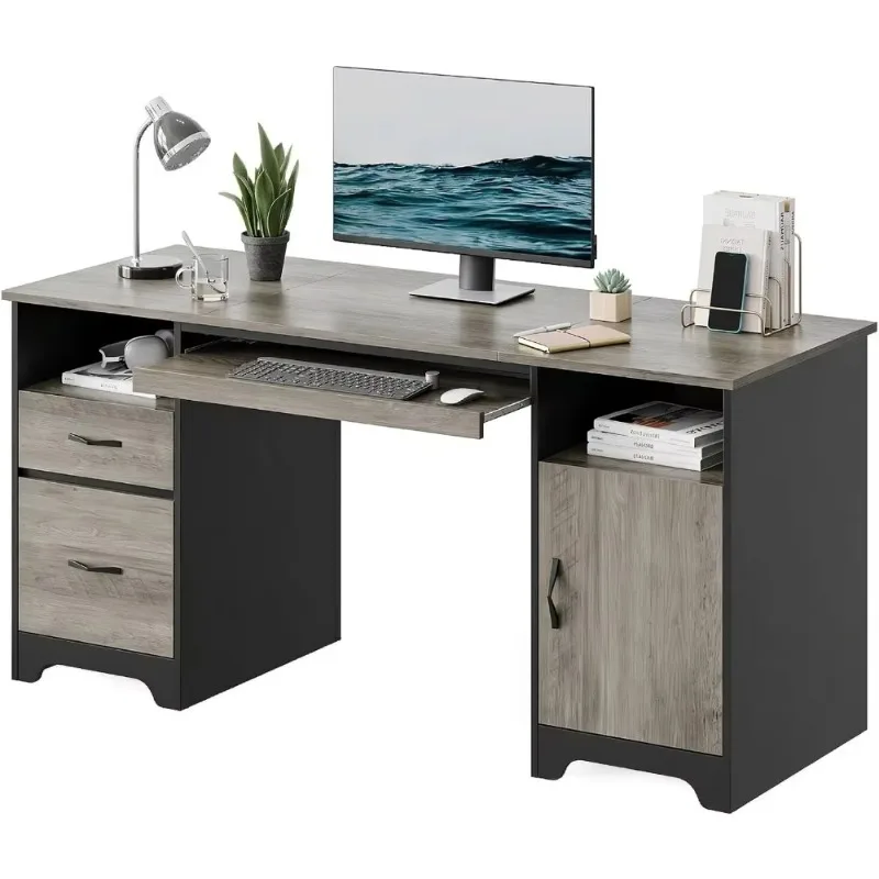 D659" Executive Desk With File Drawer, Storage, Keyboard Tray, Cable Management, 200 LB Capacity, Wood Finish