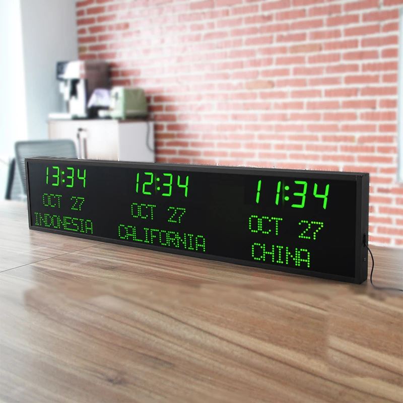 LED Digital World Clock Multi-Time Zone Wall Clock with City Name, Suitable for Offices