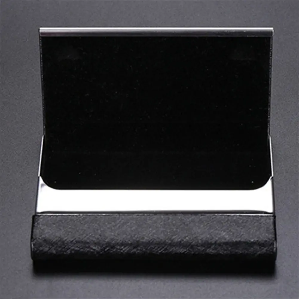 Capa de cartão de visita de couro pu, aço inoxidável, bolso fino, porta-cartão de nome, multicolorido, capa de identificação de metal, carteira, material de escritório