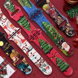 Santa Christmas Tree Reindeer Snowman Christmas Style Print Band for Apple Watch Fits 38/40/41MM/42/44/45/49MM Series 1-9
