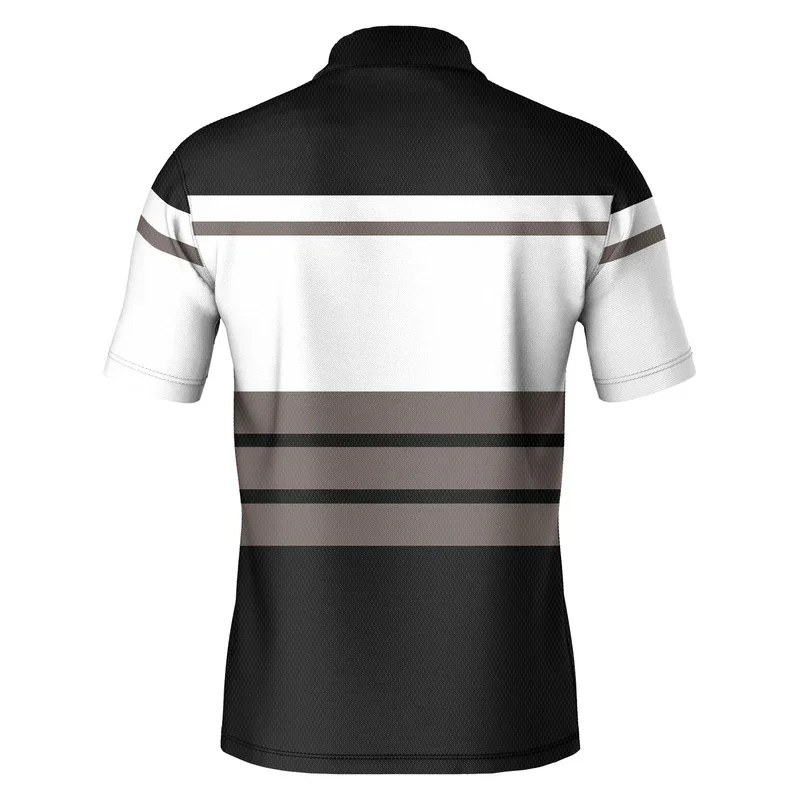 New men's polo shirt with striped print, simple men's summer casual short-sleeved loose shirt, oversized fashionable breathable