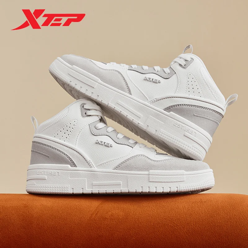 Xtep Mubai Skateboarding Shoes For Women 2023 Winter Trendy Women\'s Casual Shoes Lace Up High Top Leisure Sneakers 877418310009
