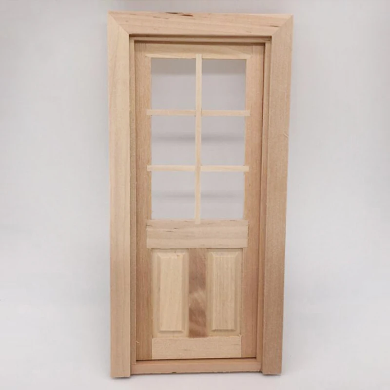 1/12 casa delle bambole in miniatura in legno porta singola esterna non verniciata accessori per porte e finestre fai-da-te modello 6 porte a griglia con finestre in PVC