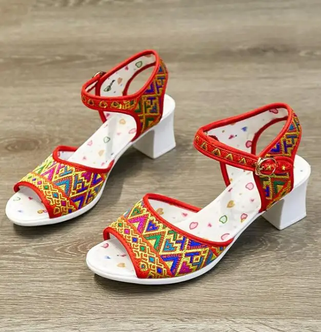 Chinese Folk Dance Shoes Miao Women Sandals High Heel Hmongb Ethnic