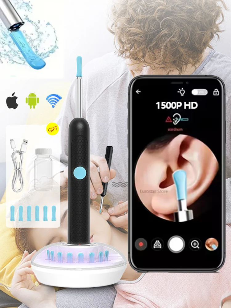 

Инструмент для удаления ушной серы. Камера высокой четкости. Отсек для хранения и зарядная база