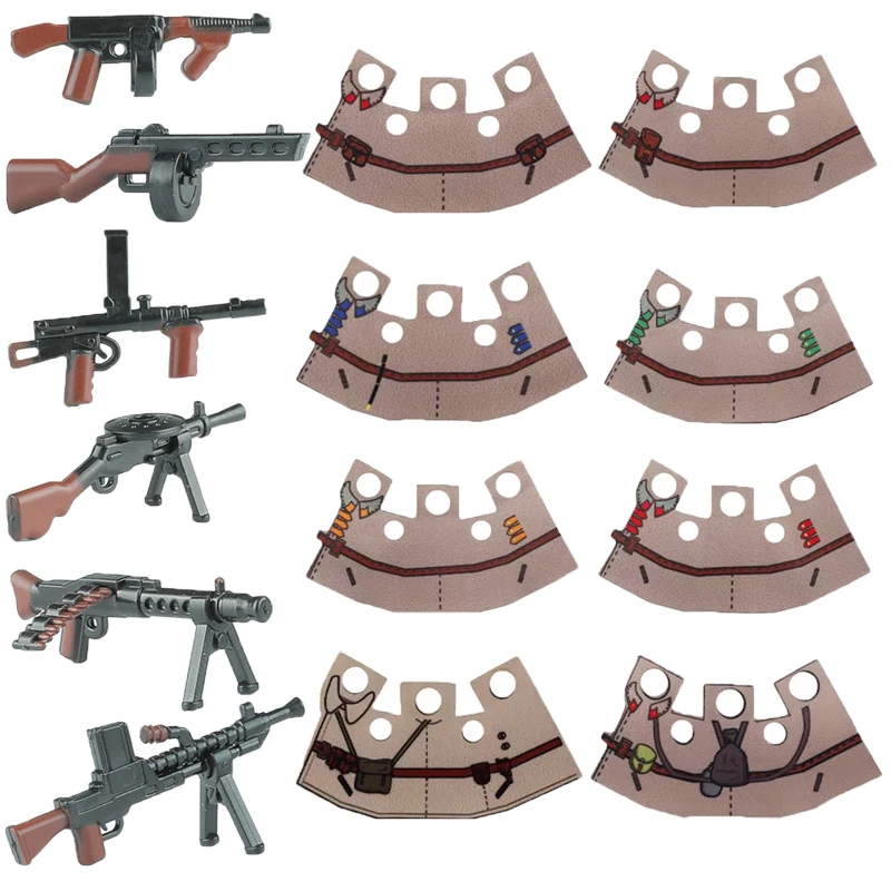 MOC WW2 Military Building Blocks Navy Air Force Infantry Helmets Submachine Guns Belt Radio Tactical Accessories Brick Kids Toys