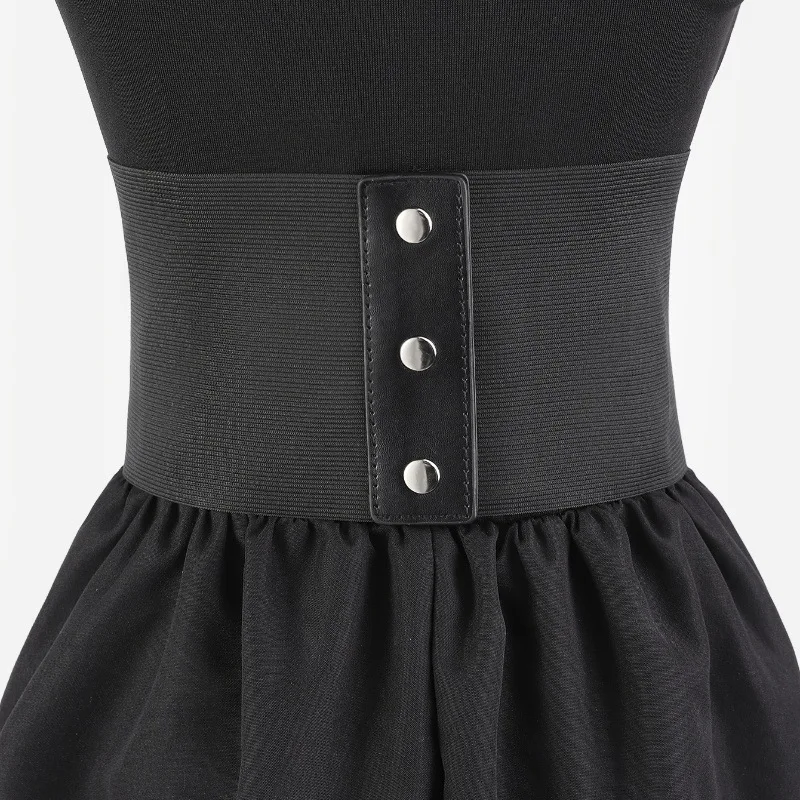 Women Punk Five-pointed Star Rivet Wide Elastic Waistband Gothic Corset Decor Belt Casual Streetwear Outfit Waist Accessory For Club Daily Wear view 2
