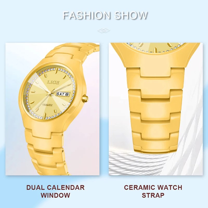 LIGE 2026 ساعات نسائية فاخرة موضة الماس كوارتز ساعات المعصم مقاوم للماء تاريخ الأسبوع ساعة سيراميك هدايا السيدات Reloj Hombre #4