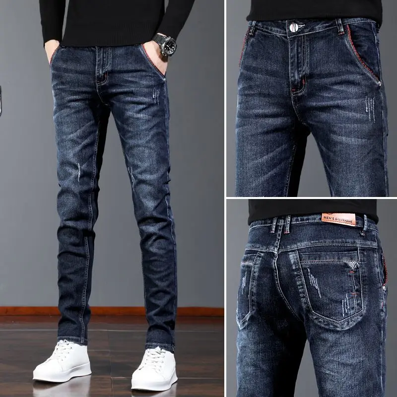 

Роскошные новые летние тонкие джинсы 2025, мужские облегающие маленькие прямые брюки на весну и осень, мужские брюки, одежда, джинсы, мужские брюки