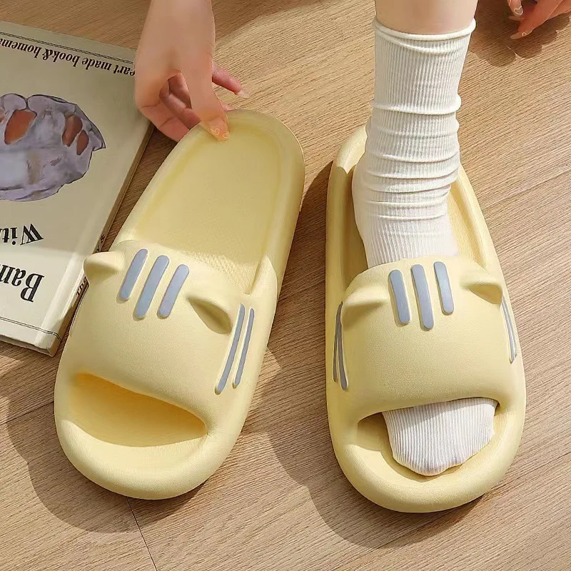 Dikke Zolen Slippers Vrouwen Thuis Anti-Slip Badkamer Glijbanen Schattige Kat Oor Outdoor Flips Flops Zomer Vrouwelijke Strand Slippers