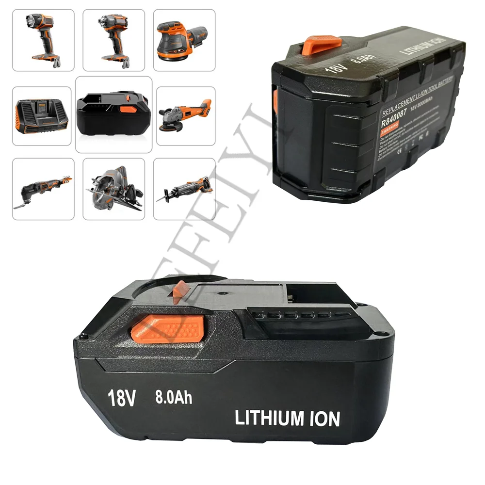 For AEG 18V Battery 8.0AH Lithium-Ion Battery For RIDGID R840087 R840085 L1815R L1850R L1830R R840083 Series Cordless Power Tool