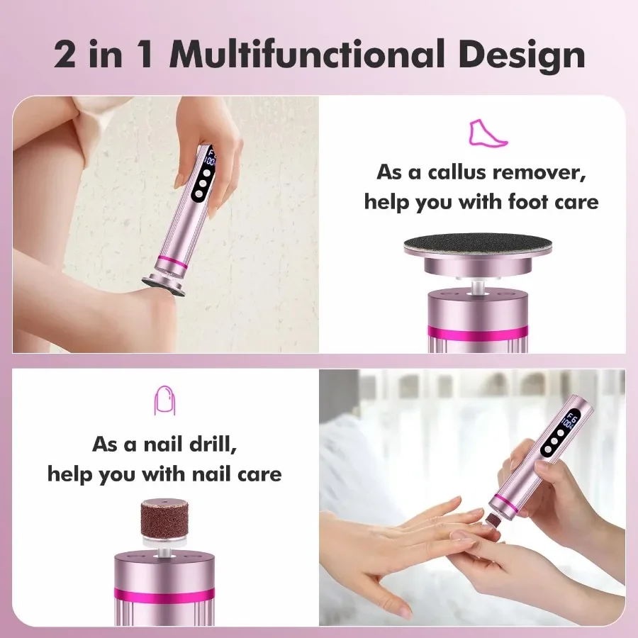 Removedor de callos de pies eléctrico inalámbrico 2 en 1 con herramientas de pedicura profesionales de 13000RPM para uso doméstico San de pie de Metal recargable