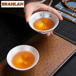 1 PCS Chinese Blue and White Porcelain Teacup Travel Ceramic Tea Bowl Anti Scaling Inlaid Silver Cone Cup Meditation Cups Teaset