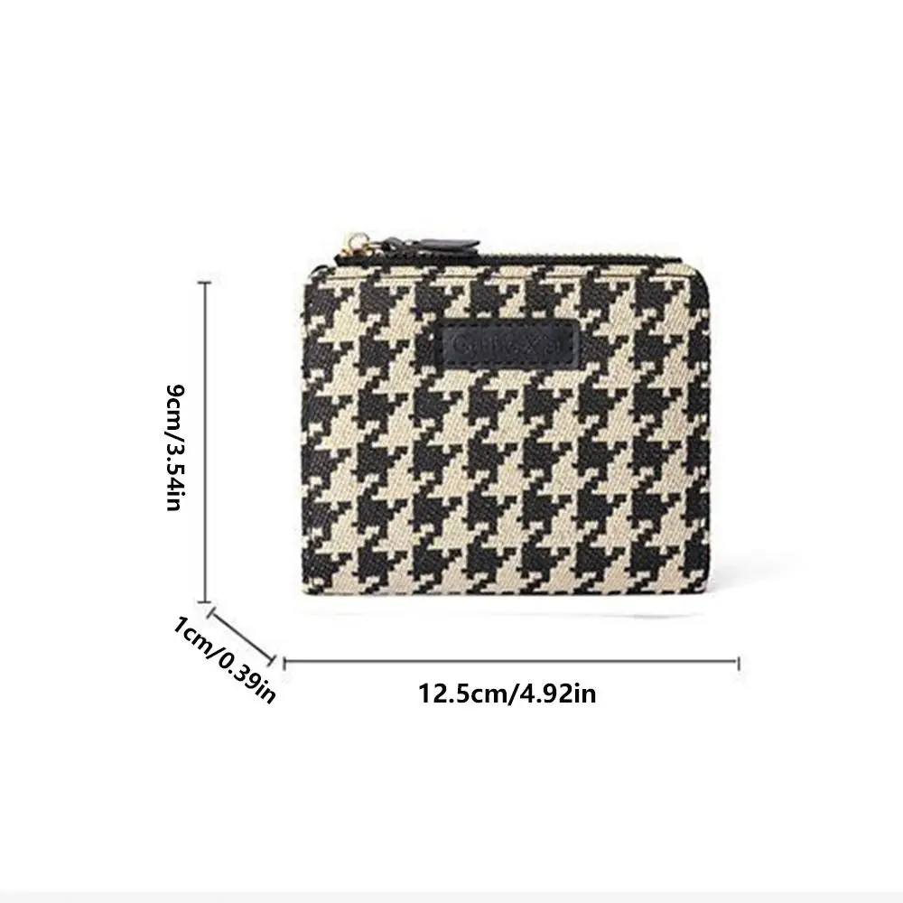 Zipper Houndstooth Short Wallet Card Pocket Korean Style Card Holder Clutch Bag Multi-card Slot PU Leather Card Bag Female