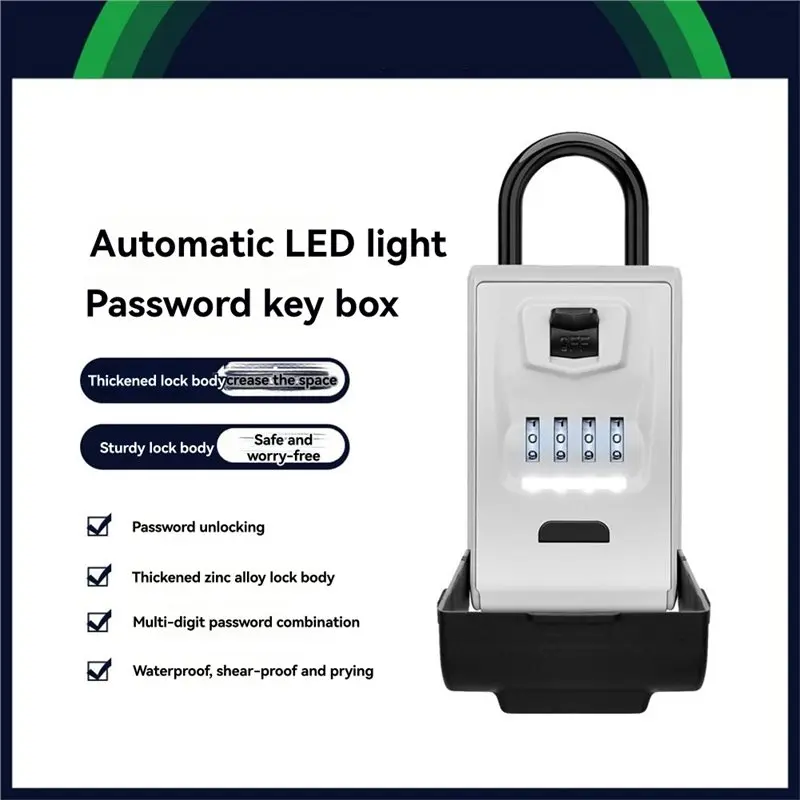 【USB-C Cable】Security Hook Lock Boxes For House Key, Waterproof Outdoor Key Hider For House Key Storage, Resettable Code Key Box