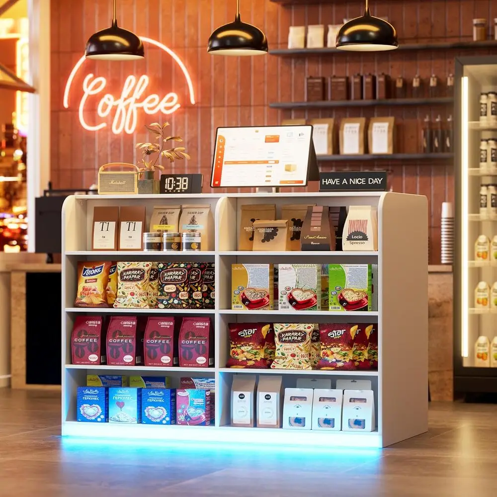 Reception Desk with Counter for Retail & Checkout,Modern Front Desk Reception Room Table with Outer Display Rack, 47.7 inch Reta