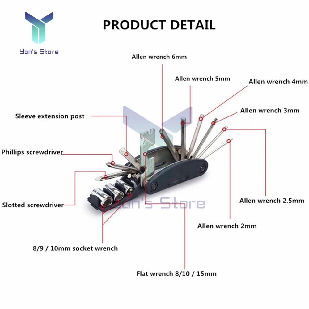 16 in 1 Multifunctional Folding Wrench For Bike Bicycle Repair Bike Tools Kit Hex Wrench Nut Tire repair Hex Screwdriver Socket