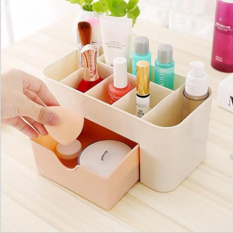 Plastic Cosmetic Storage Box With Drawer Multi Compartment Makeup Organizer Desktop Skincare Lipstick Holder For Dresser Bedroo