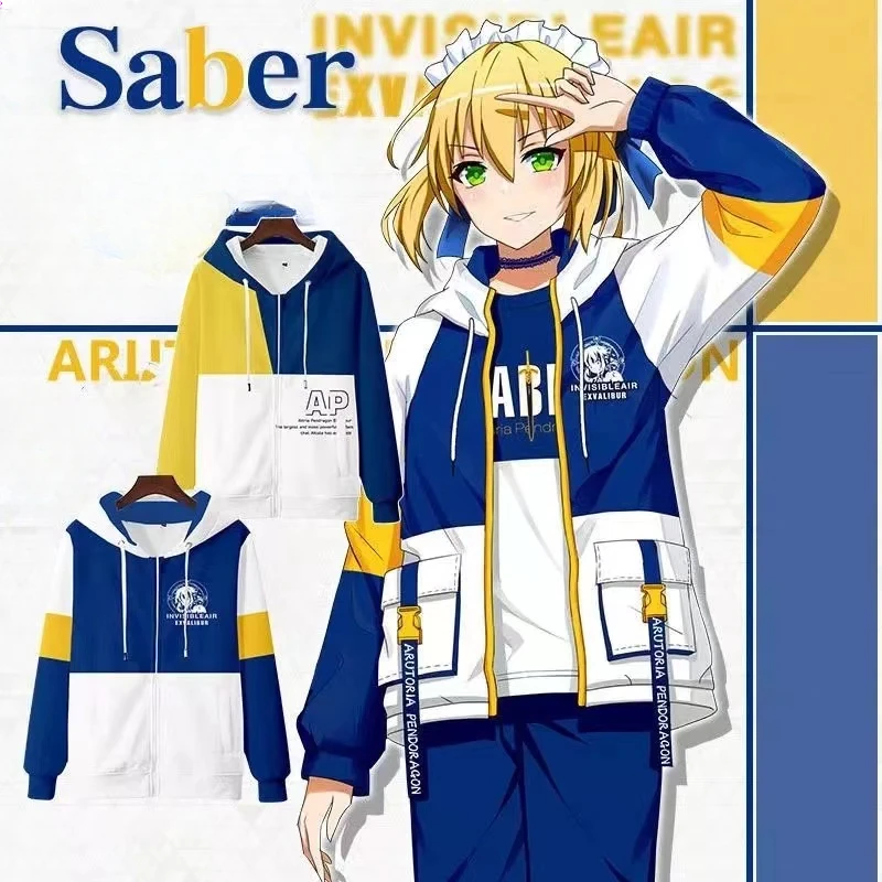 Anime Fate Stay Night Saber 3D Print Zip Up Women/men Hoodie Sweatshirt Altria Pendragon Cosplay Zipper Hooded Jacket Outerwear