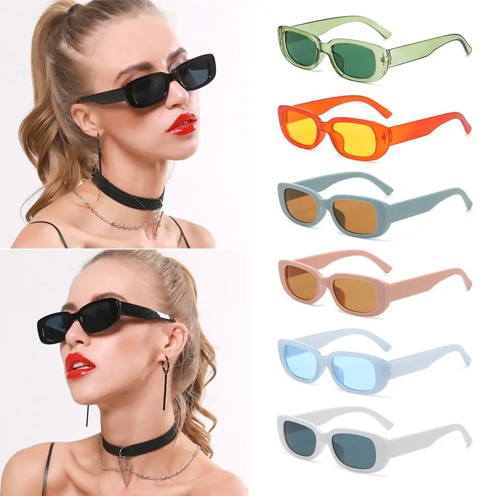 Fashion Narrow Square Frame Y2K Sun Glasses Candy Color UV400 Protection Rectangle Sunglasses Driving Glasses for Women Men