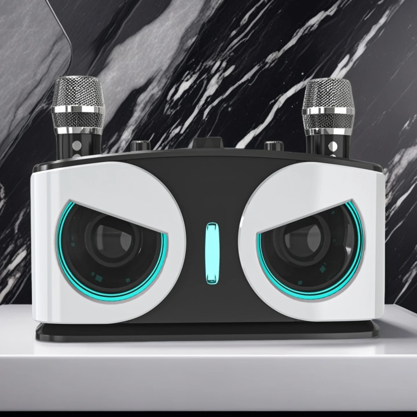 

Караоке-машина с двумя беспроводными микрофонами, портативным Bluetooth-динамиком с регулировкой басов/переключателей, поддерживает TF-карту/USB/AUX