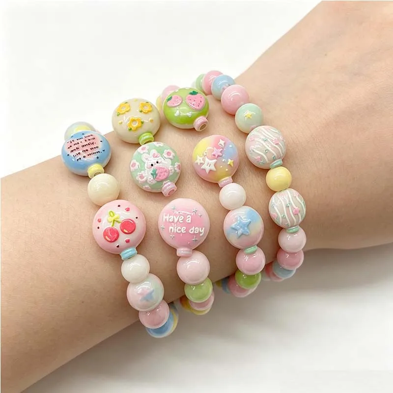 10pcs Through Hole Beads Double Sided Embossed Flower & Hot Air Balloon DIY Accessories for Pen Phone Chain Keychain Ornaments view 3