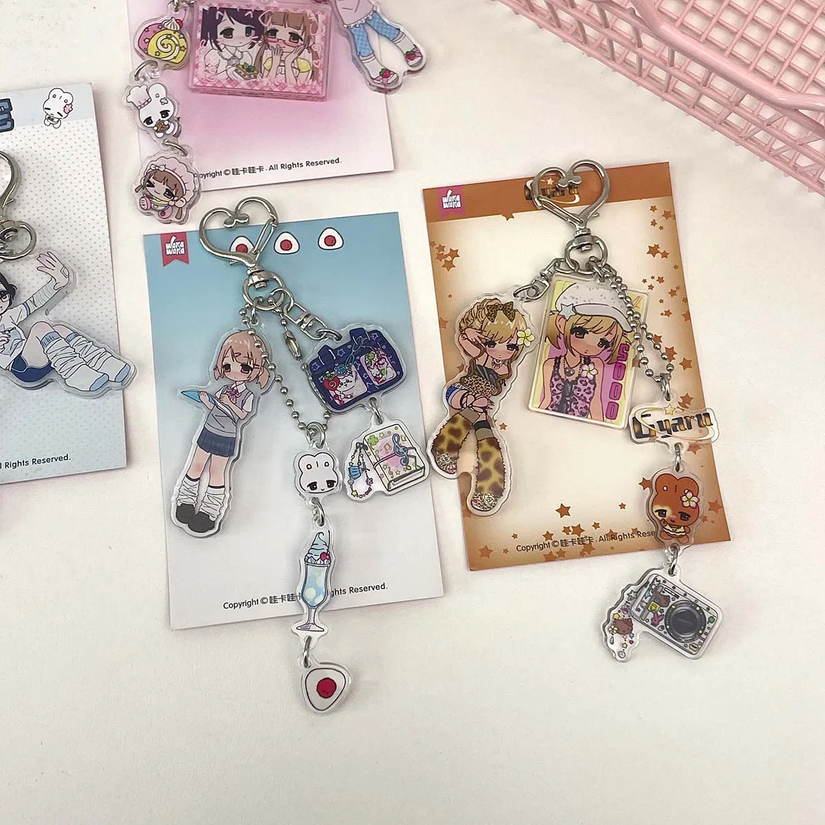 WAKAWAKA Cute Character Acrylic Phone Charm Girls Bag Decorative Key Ring Decal Book Charm Phone Lanyard Keyring Keychain